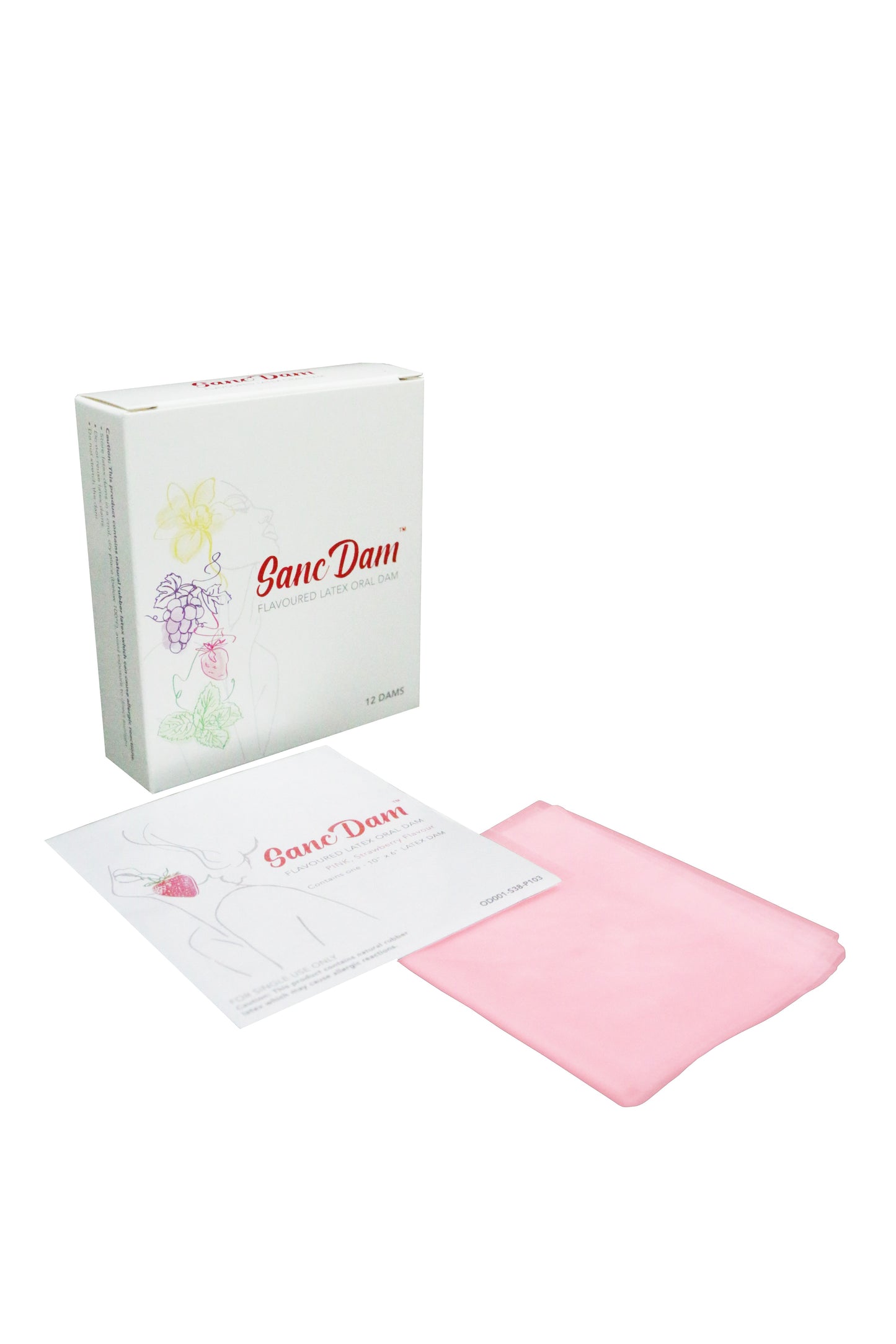 (FDA Approved) 12 Count Ultra-Thin 0.07mm SancDam Latex Oral Sex Dam Flavored Strawberry (Product of Malaysia)